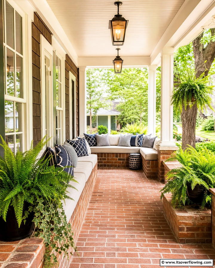 Brick Inlaid Seating Area - 25 Brick Porch Ideas for a Charming Entrance
