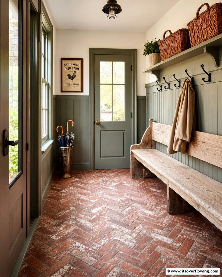 Brick Look Tiles for Rustic Charm - 25 Mudroom Tile Floor Ideas- Durable & Stylish Designs