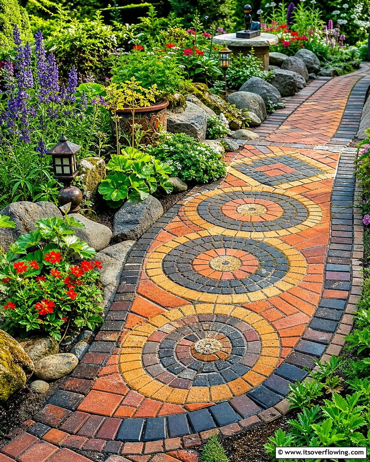Brick Mosaic Edging - 20 Brick Edging Ideas- Define Your Garden Spaces