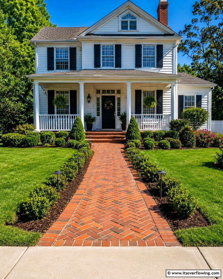 Brick Pathway Charm - 25 Front Walkway Ideas to Enhance Your Home’s Curb Appeal