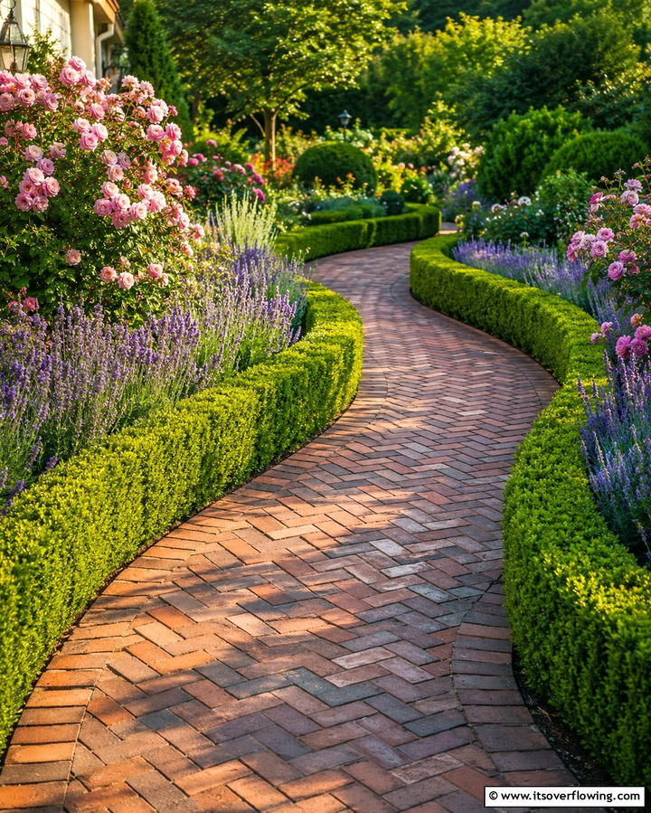 Brick Pathway Charm - 25 Curved Walkway Ideas for a Charming Garden Path