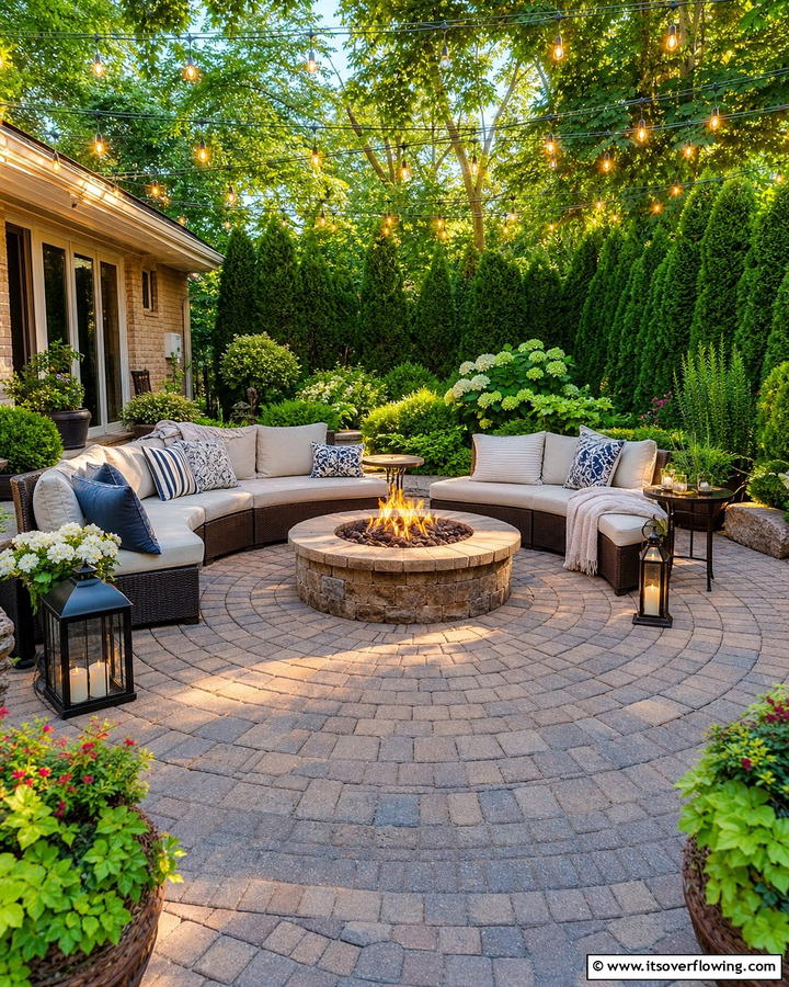 Brick Patio with Fire Pit Centerpiece - 25 Creative Brick Patio Ideas for Your Backyard