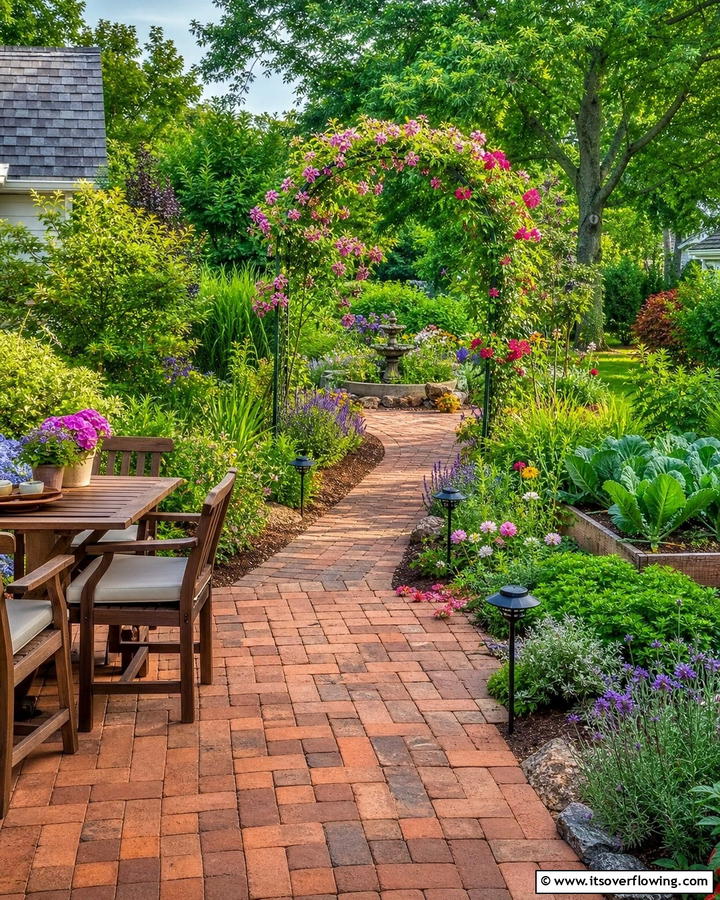 Brick Patio with Garden Pathway - 25 Creative Brick Patio Ideas for Your Backyard