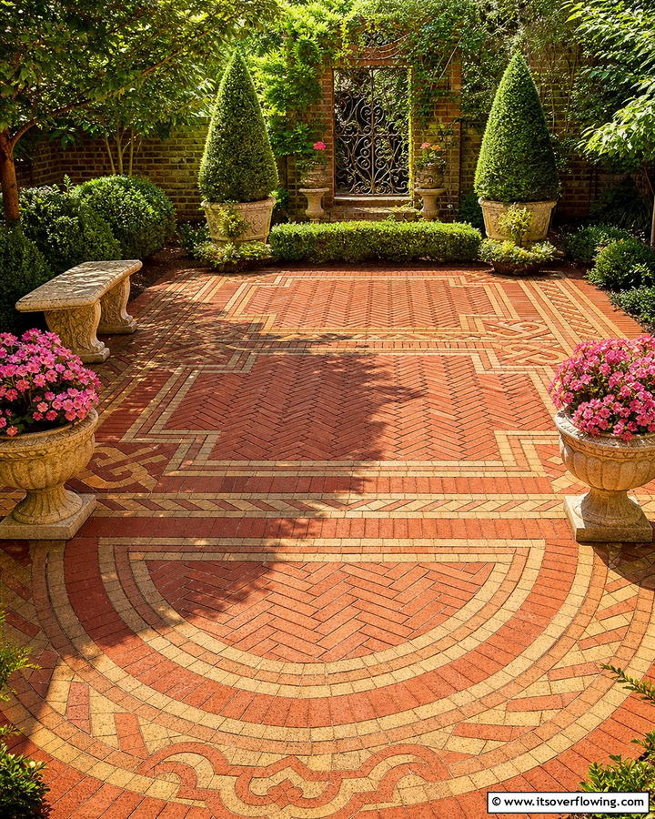 Brick Patio with Intricate Patterns - 25 Creative Brick Patio Ideas for Your Backyard