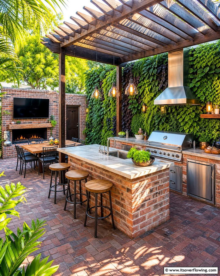 Brick Patio with Outdoor KitchenOne - 25 Creative Brick Patio Ideas for Your Backyard