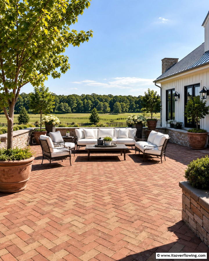 Brick Paver Flooring - 30 Farmhouse Patio Ideas for Rustic Outdoor Relaxation