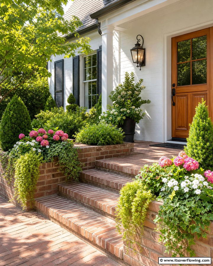 Brick Porch with Built In Planters - 25 Brick Porch Ideas for a Charming Entrance