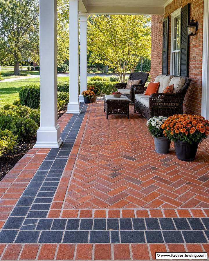 Brick Porch with Decorative Borders - 25 Brick Porch Ideas for a Charming Entrance