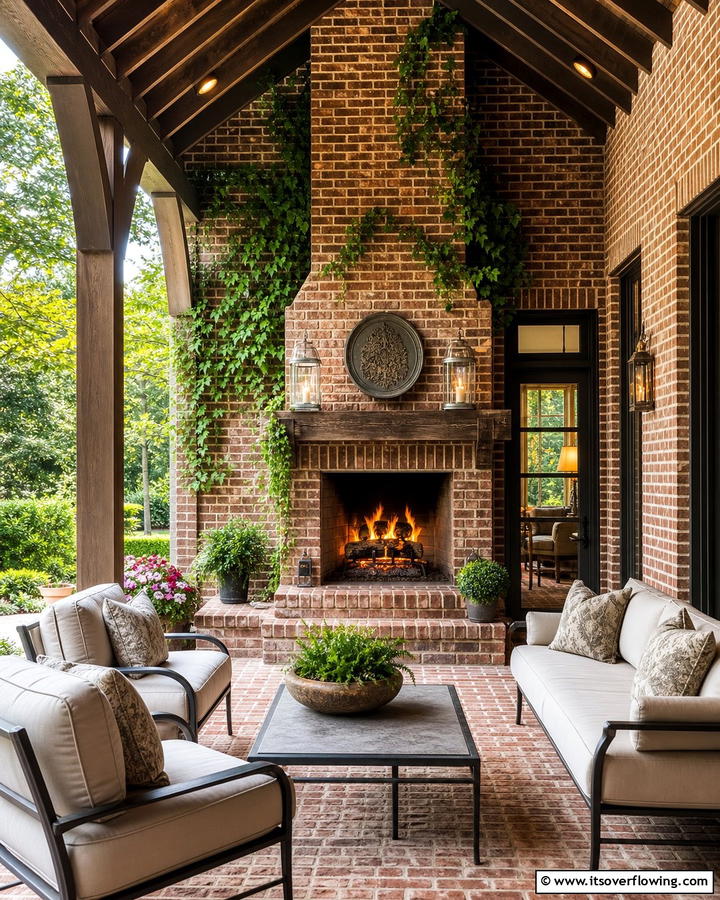 Brick Porch with Outdoor Fireplace - 25 Brick Porch Ideas for a Charming Entrance