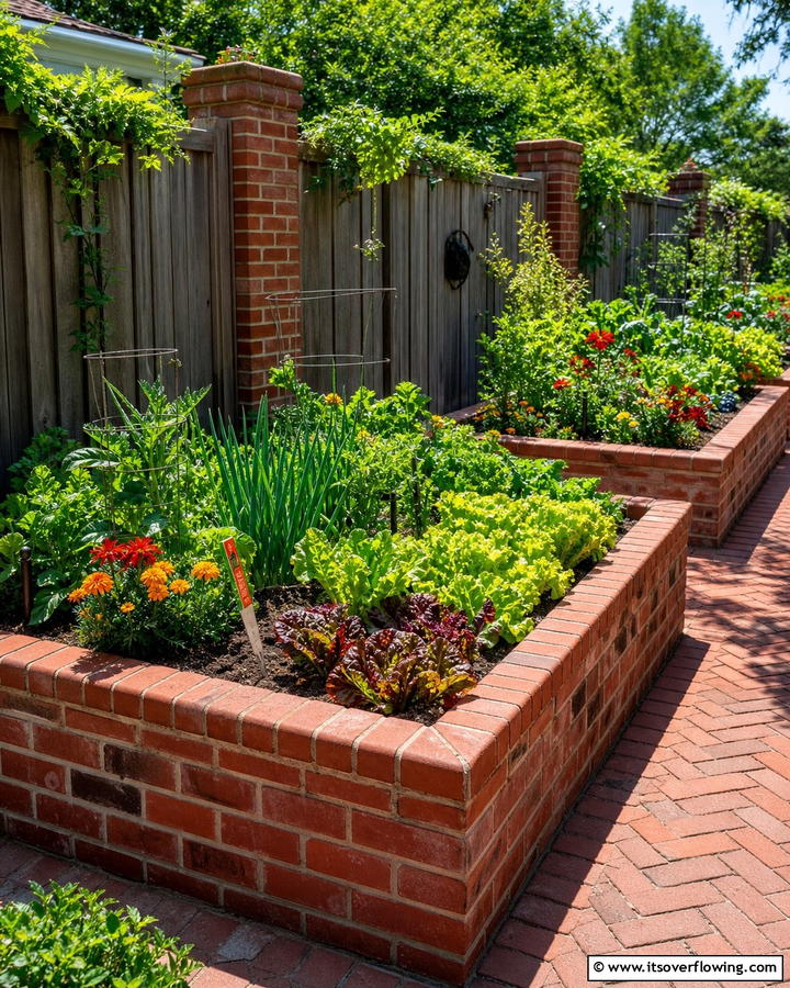 Brick Raised Beds - 20 Raised Garden Bed Along Fence Ideas for Your Yard