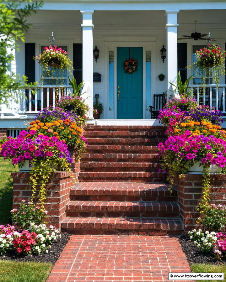 Brick Steps with Built In Planters - 25 Brick Front Steps Design Ideas for Curb Appeal