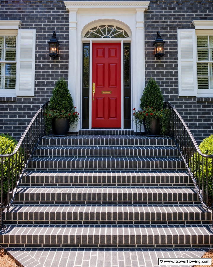 Brick Steps with Contrasting Grout Colors - 25 Brick Front Steps Design Ideas for Curb Appeal