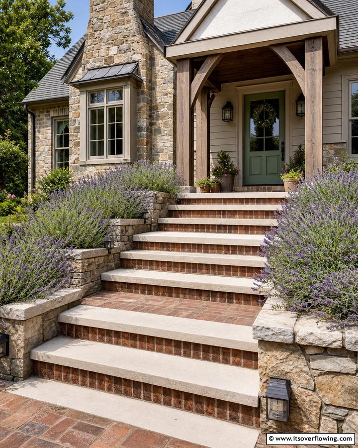 Brick Steps with Contrasting Stone Edges - 25 Brick Front Steps Design Ideas for Curb Appeal