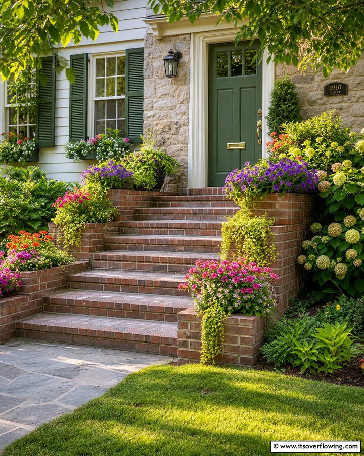 Brick Steps with Integrated Planter Boxes - 25 Brick Front Steps Design Ideas for Curb Appeal