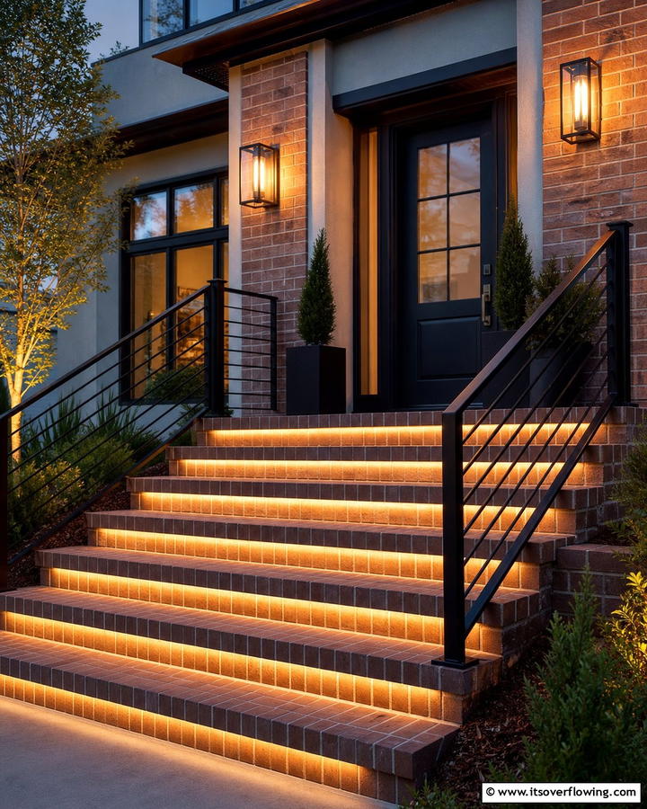 Brick Steps with LED LightingExact - 25 Brick Front Steps Design Ideas for Curb Appeal
