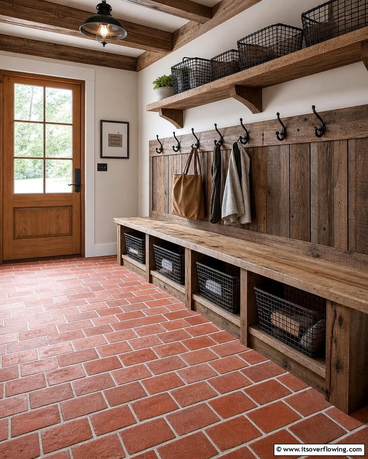 Brick Style Tiles for a Rustic Feel - 25 Mudroom Tile Floor Ideas- Durable & Stylish Designs