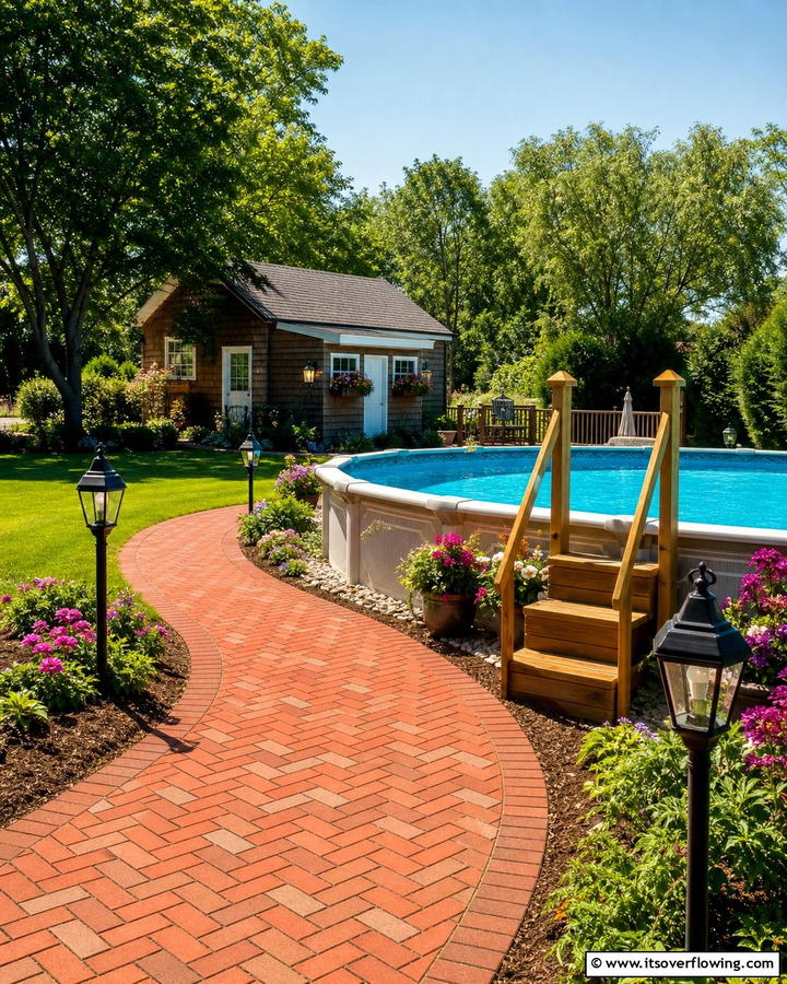 Brick Walkway - 20 Above Ground Pool Walkway Ideas for Safety