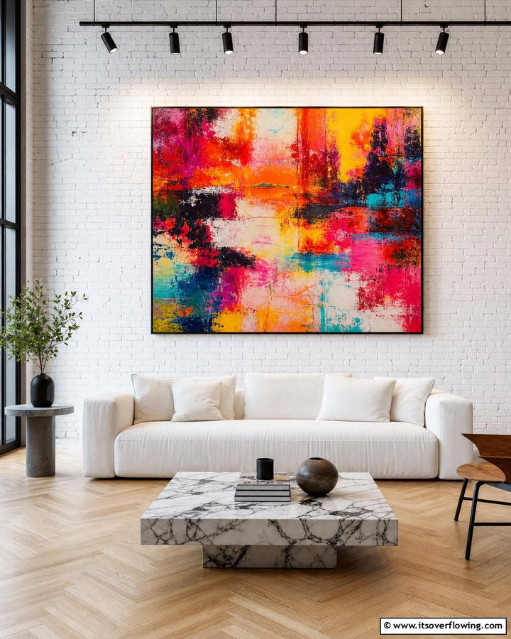 Brick Wall with Large Artwork - 25 Brick Wall Living Room Ideas for a Cozy Feel
