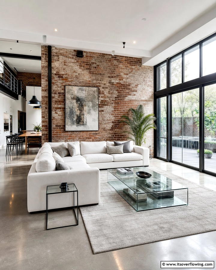 Brick and Glass Combination - 25 Brick Wall Living Room Ideas for a Cozy Feel