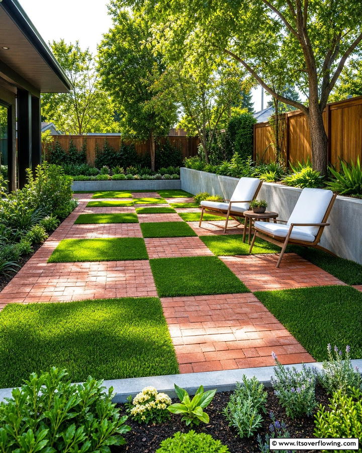Brick and Grass Combination - 25 Creative Brick Patio Ideas for Your Backyard
