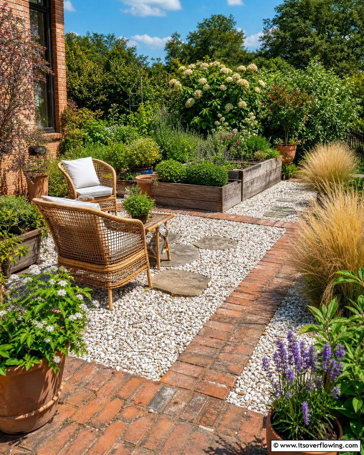 Brick and Gravel Combination - 25 Creative Brick Patio Ideas for Your Backyard