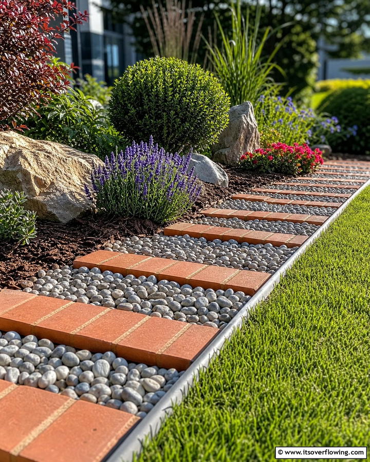 Brick and Gravel Combination - 20 Brick Edging Ideas- Define Your Garden Spaces