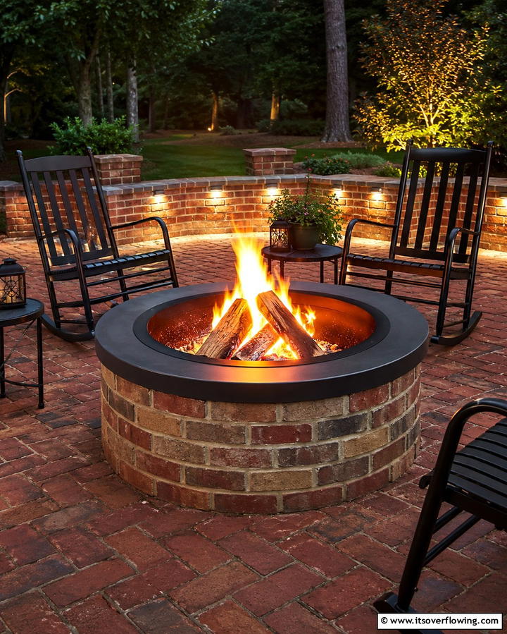 Brick and Metal Combination Fire Pit - 25 Wood Burning Fire Pit Ideas for Cozy Nights