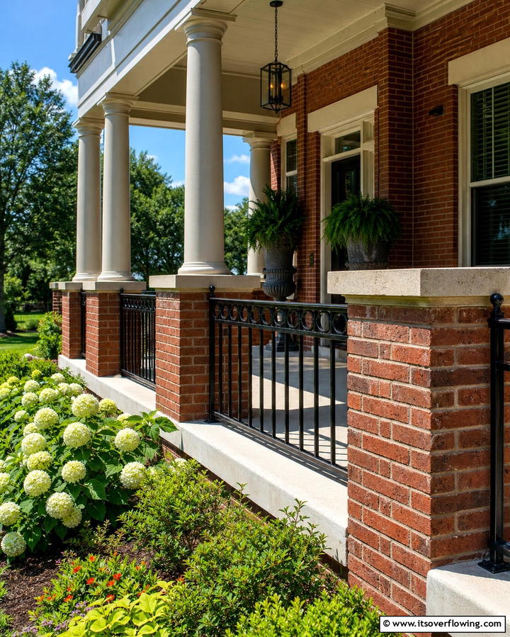 Brick and Metal Railings - 25 Front Porch Railing Ideas to Enhance Curb Appeal