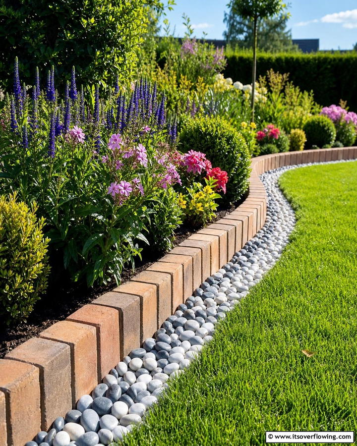 Brick and Pebble Border - 20 Brick Edging Ideas- Define Your Garden Spaces