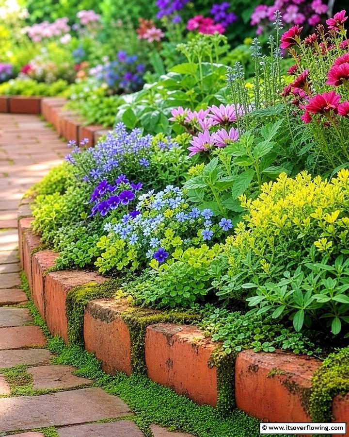 Brick and Plant Border - 20 Brick Edging Ideas- Define Your Garden Spaces