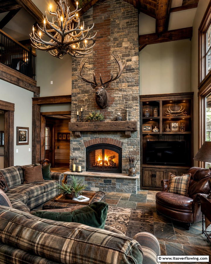 Brick and Stone Blend - 21 Rustic Brick Fireplace Ideas for Warm Living Rooms