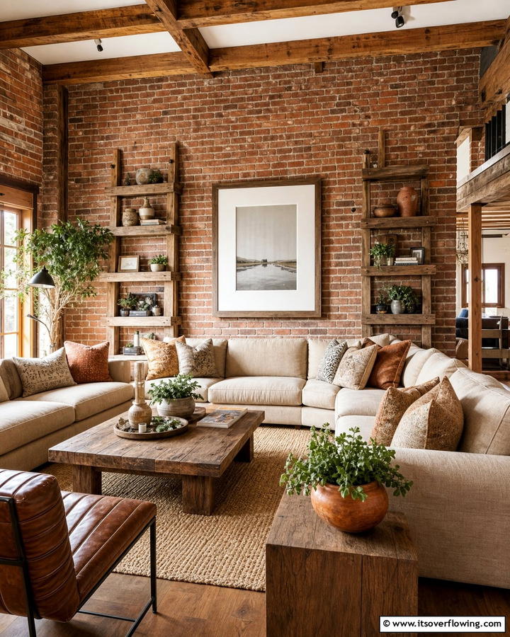 Brick and Wood Combination - 25 Brick Wall Living Room Ideas for a Cozy Feel