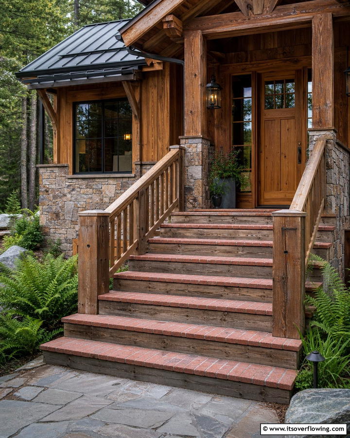 Brick and Wood Combination Steps - 25 Brick Front Steps Design Ideas for Curb Appeal
