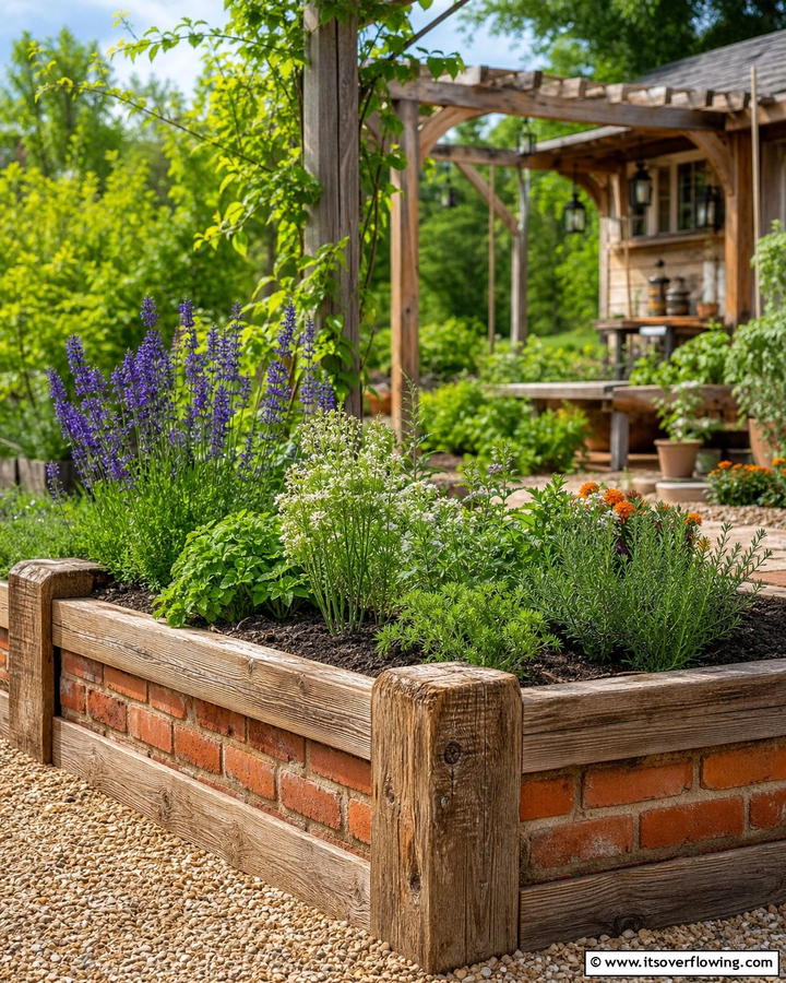 Brick and Wood Combination - 20 Brick Edging Ideas- Define Your Garden Spaces