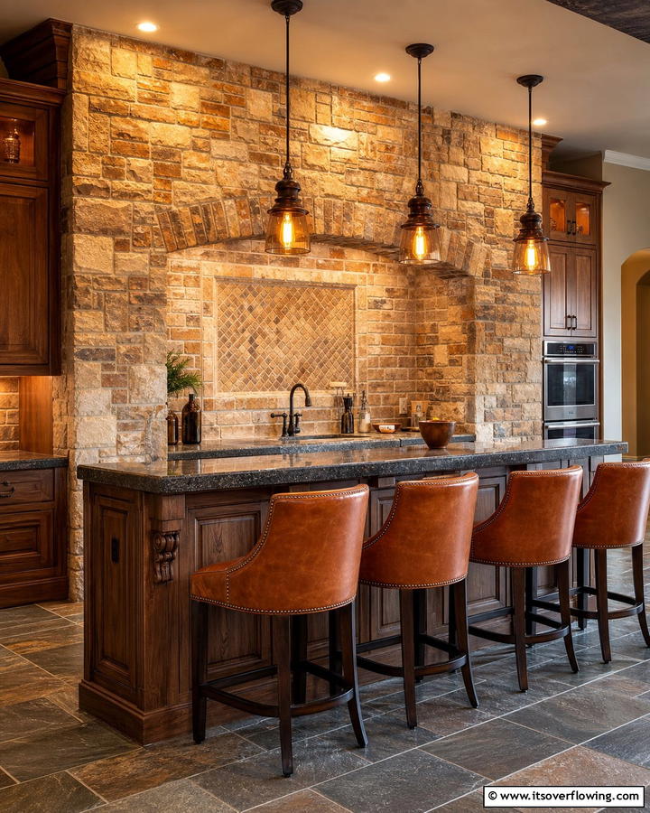 Brick or Stone Accent - 21 Kitchen Island Back Panel Ideas for Modern Designs