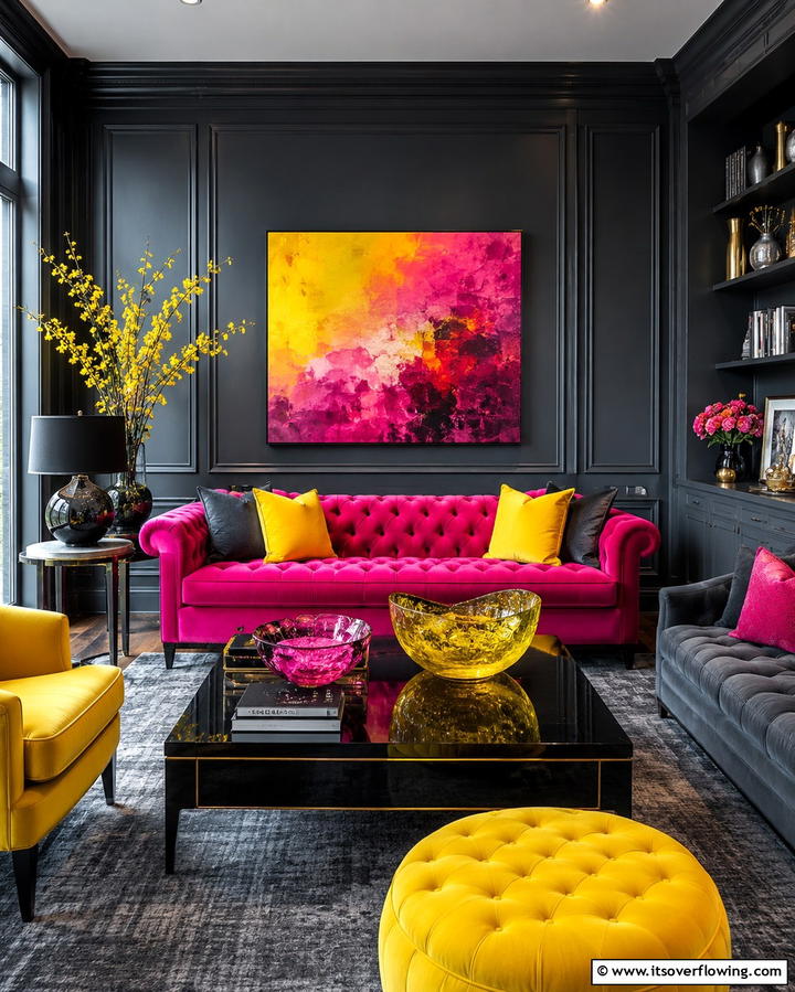 Bright Accents on Dark - 30 Striking Contrasting Living Rooms Featuring Dark Grey Walls