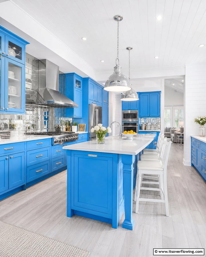 Bright Blue Statement - 21 Blue Farmhouse Kitchen Cabinet Ideas for Rustic Charm
