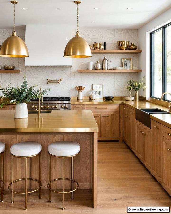 Bright Brass Accents - 30 Countertop Colors That Harmonize With Oak Cabinets