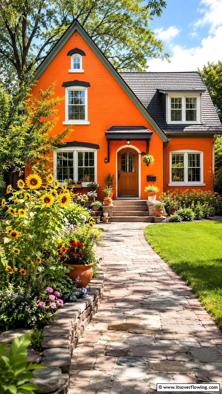 Bright Brick Orange - 30 Exterior Brick Paint Color Ideas for Curb Appeal