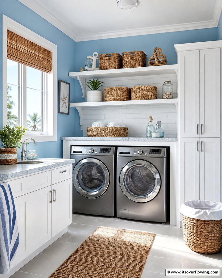 Bright Coastal Blue - 30 Laundry Room Paint Ideas to Brighten Chore Time