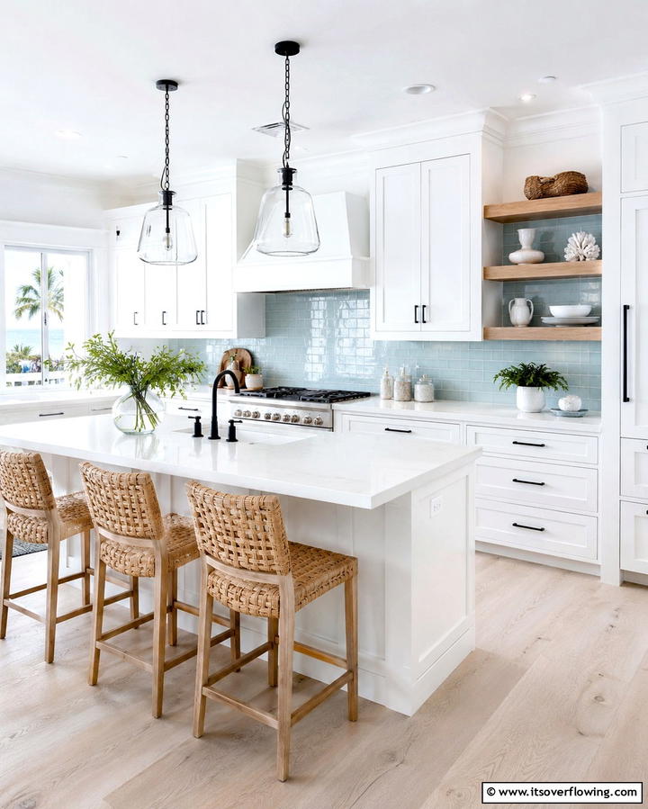 Bright Coastal Vibes - 20 White Kitchen Cabinets With Black Hardware Ideas