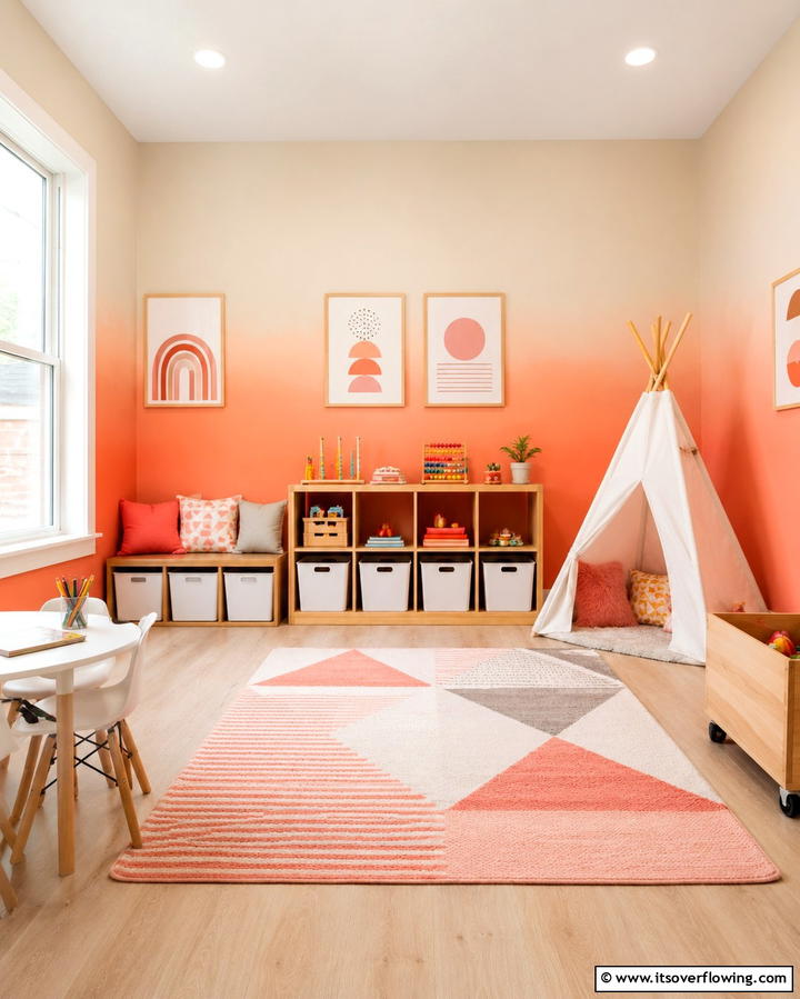 Bright Coral and Neutral Beige - 30 Two-Tone Wall Paint Ideas to Elevate Your Interior Design
