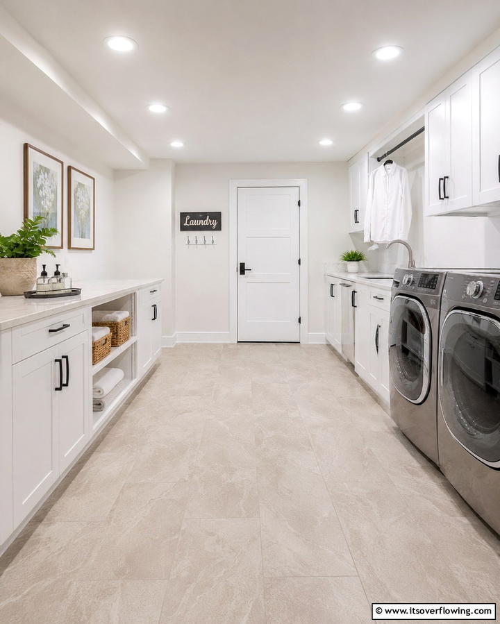Bright Modern Design with Ample Lighting - 30 Basement Laundry Room Ideas for Functional Utility Spaces