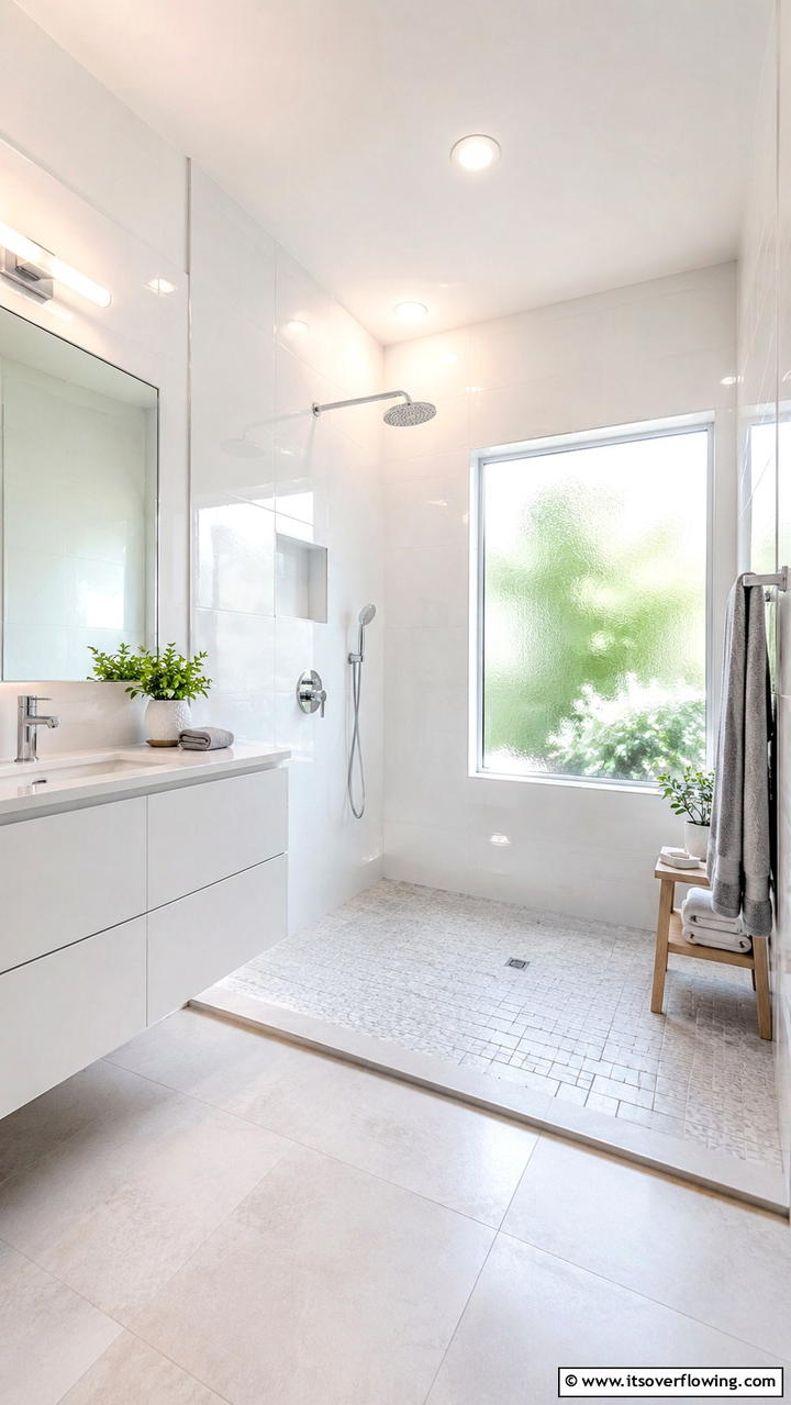 Bright Open Space - 30 Doorless Walk-In Shower Ideas for Modern Bathrooms