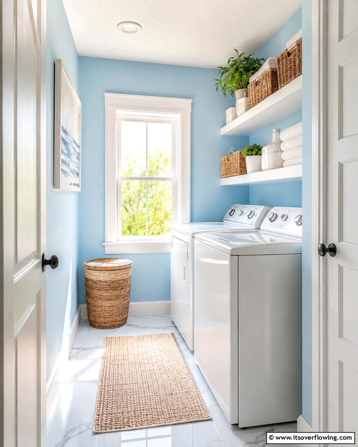 Bright Paint Colors for Open Space Illusion - 20 Small Laundry Room Ideas With a Top Load Washing Machine