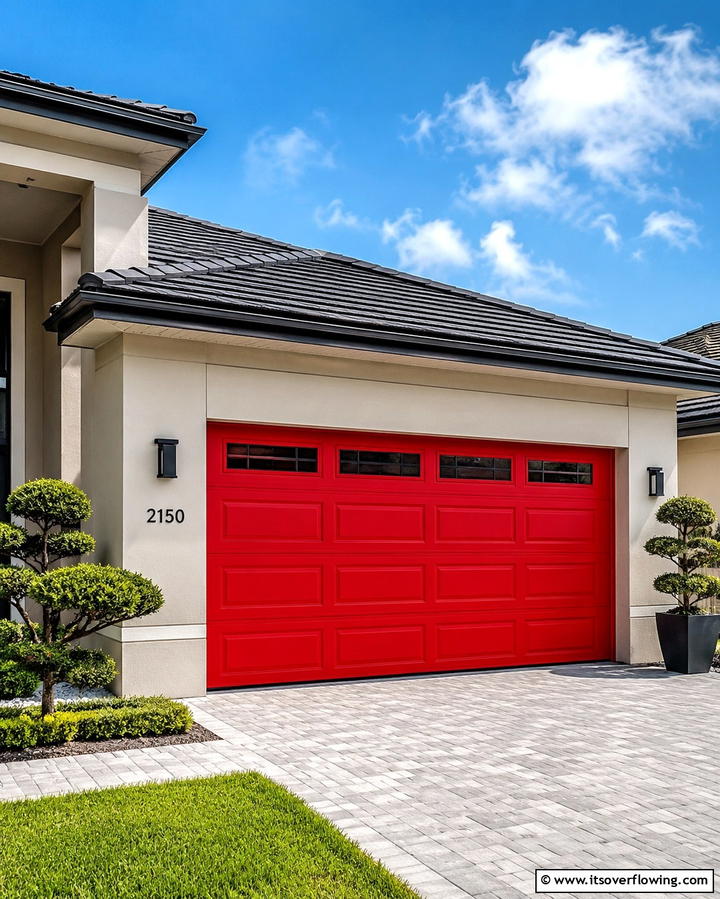 Bright Red Statement - 25 Garage Door Paint Ideas to Boost Curb Appeal