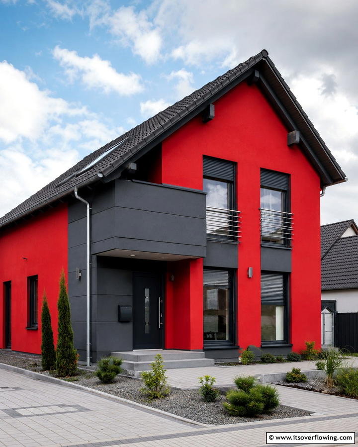 Bright Red and Grey Combination - 25 Red Home Exterior Ideas to Boost Curb Appeal