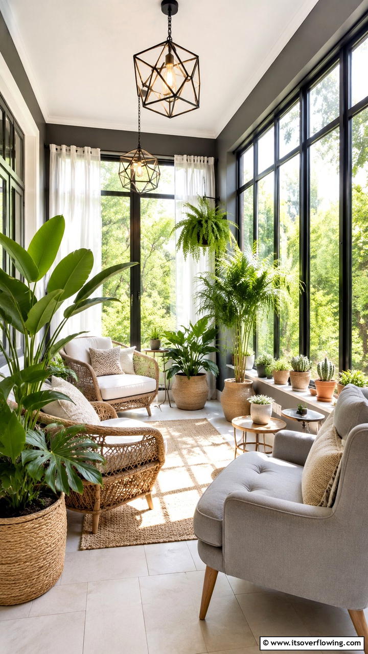 Bright Sunroom Charm - 30 Grey House With Black Trim Ideas- Bold Exterior Designs