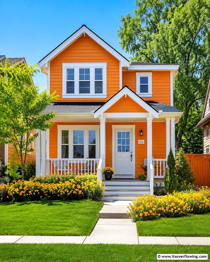 Bright Tangerine with White Trim - 25 Orange House Exterior Ideas for a Bold Look
