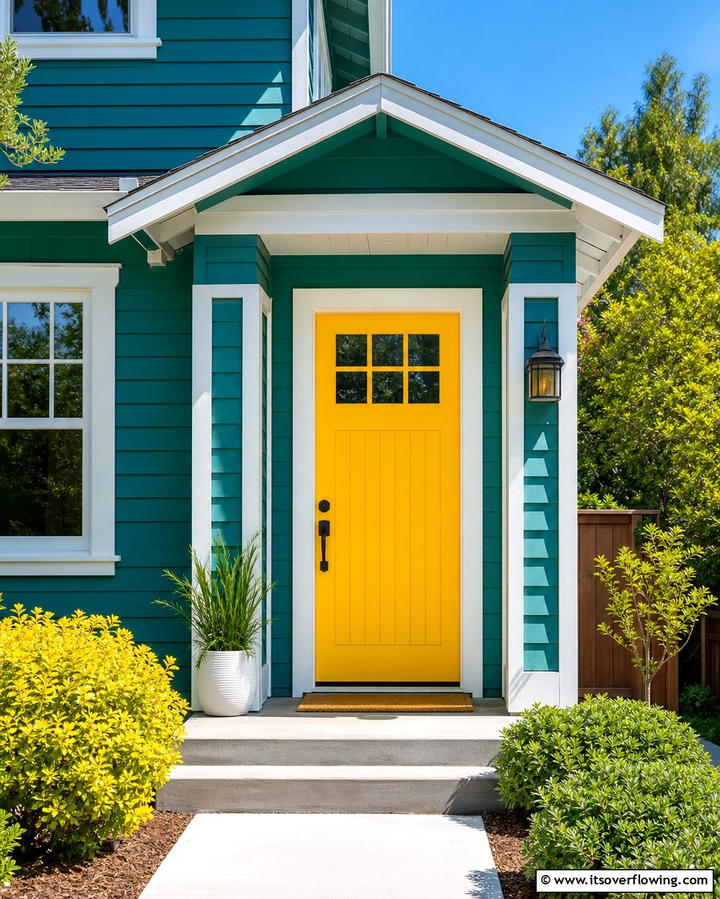 Bright Teal with Yellow Door - 25 Teal House Exterior Ideas for a Bold and Beautiful Look